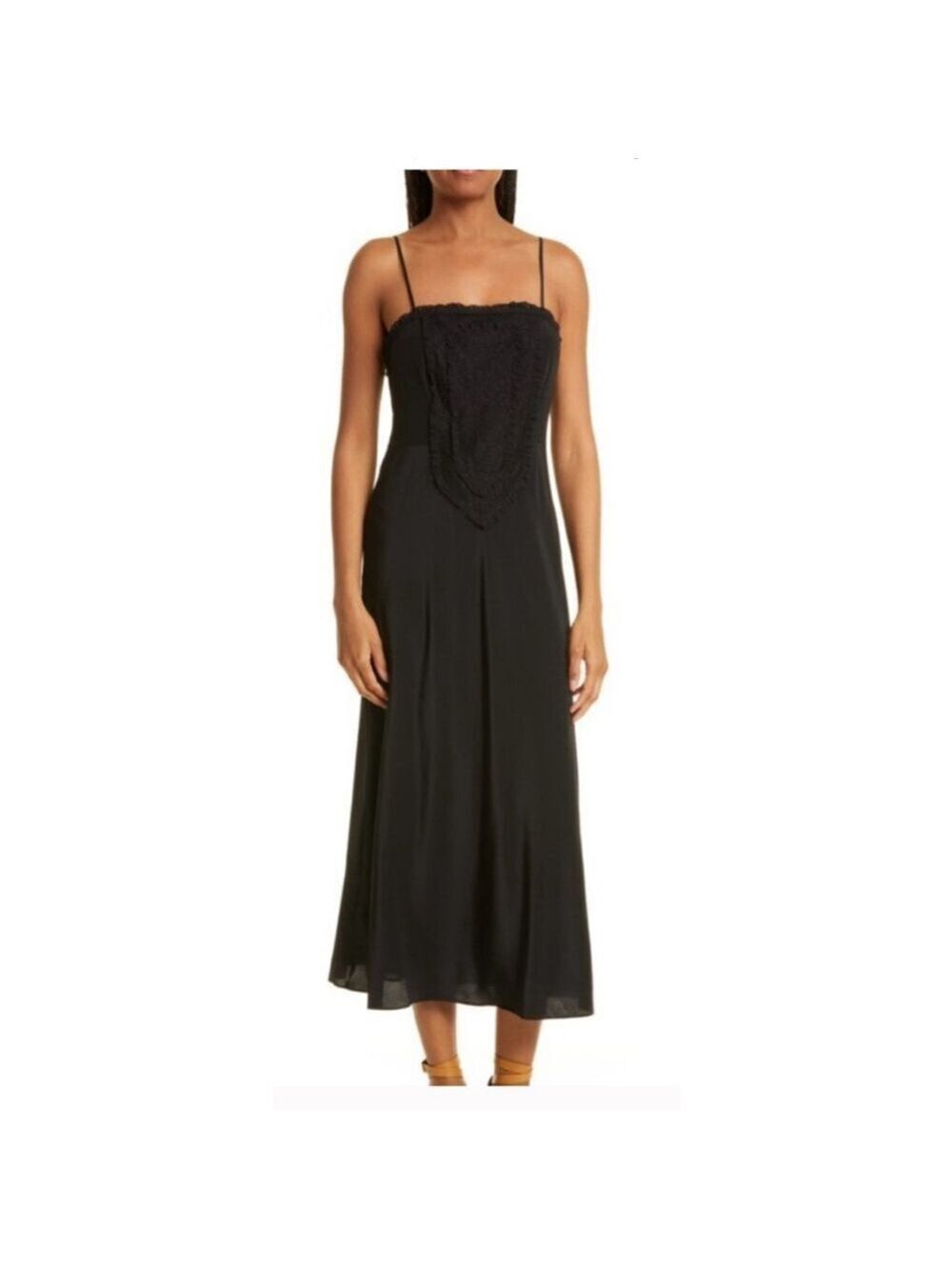 NWT Rebecca Taylor Silk Black Lace Detail Midi Dress 8